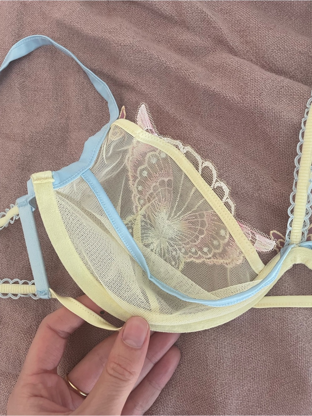 For Love And Lemons Butterfly Embroidered Sheer Bra - Pastel Yellow & Blue - Picture 7 of 7